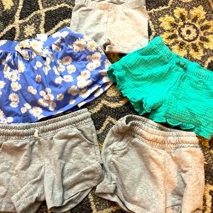 Lot of five 4T or XS (4/5) girls bottoms (four shorts one skort). Multiple brand